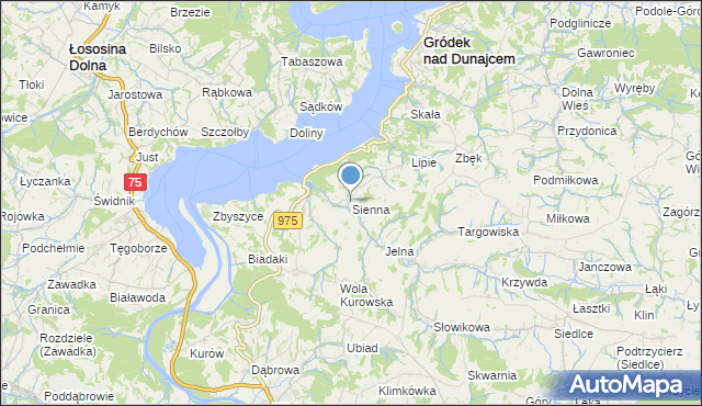 mapa Sienna, Sienna gmina Gródek nad Dunajcem na mapie Targeo